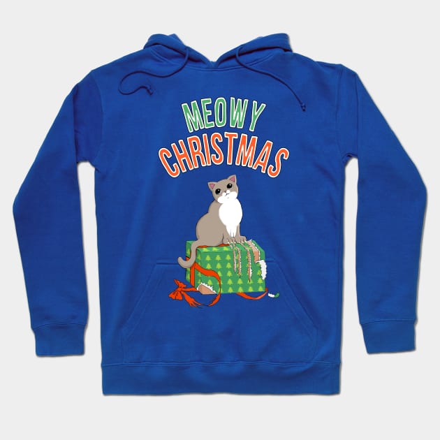 Meowy Christmas Cat Clawed Present Hoodie by xenotransplant